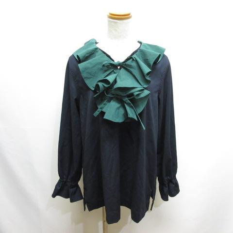 ビームスボーイ BEAMS BOY 付け襟 長袖 ブラウス ネイビー×緑 バンド 