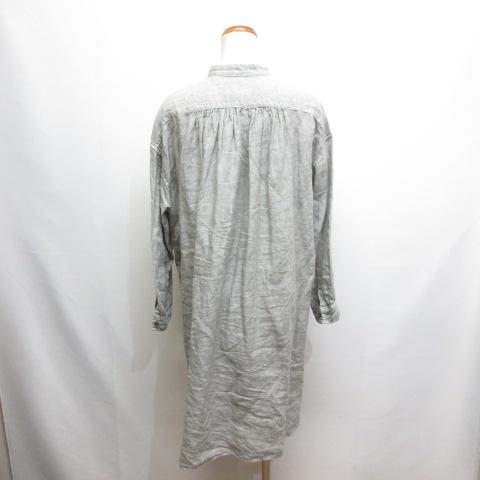 ネストローブ nest Robe 長袖 麻リネン シャツ ワンピース F グレー ネストローブ nest Robe 長袖 麻リネン シャツ ワンピース F