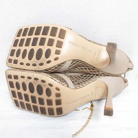 【中古】ボッテガヴェネタ 美品 一部レザー メッシュ パンプス チェーン付き 35 22cm程度 ベージュ シューズ ☆AA★ BOTTEGA VENETA（ボッテガ・ヴェネタ） 美品 一部レザー メッシュ