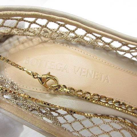 【中古】ボッテガヴェネタ 美品 一部レザー メッシュ パンプス チェーン付き 35 22cm程度 ベージュ シューズ ☆AA★ BOTTEGA VENETA（ボッテガ・ヴェネタ） 美品 一部レザー メッシュ