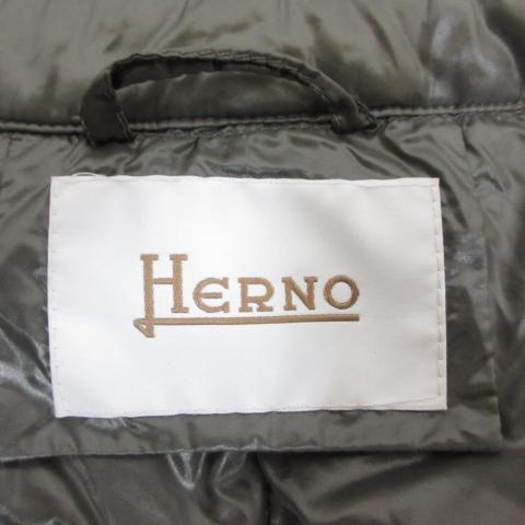 ヘルノ HERNO 美品 Bolla ライト ダウン コート 46 カーキグレー 襟元