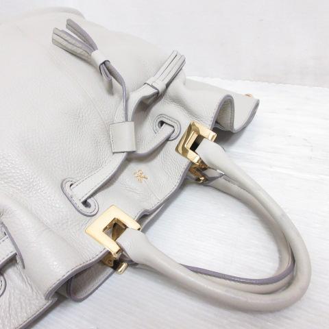 SAZABY サザビー 本革 レザー トート バッグ グレー タッセル 裏地付き