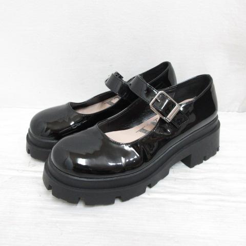 ZARA（ザラ） エナメル メリージェーン シューズ 厚底 37 約24cm 黒 