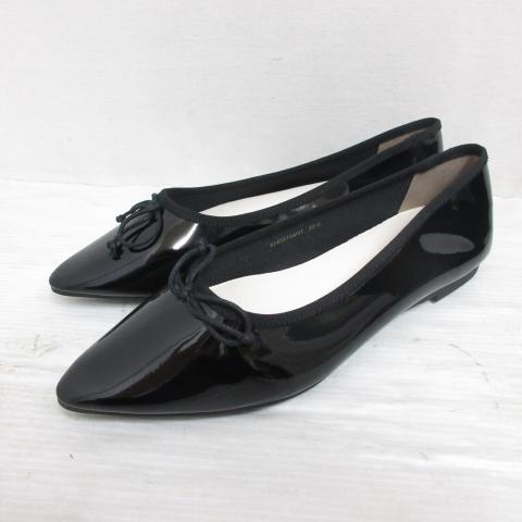 美品✨ペダラ エナメル フラットシューズ 24.0 2E リボン ブラック 美品✨ペダラ エナメル フラットシューズ 24.0 2E リボン ブラック