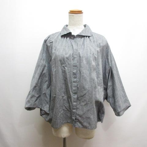 【中古】未使用品 ミズイロインド mizuiro ind 麻リネン混 ドルマン コクーン シャツ グレー タグ付き レディース 未使用品 ミズイロインド mizuiro ind 麻リネン混 ドルマン コクーン