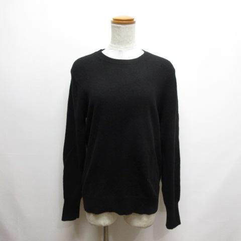 【新品未使用】ユニクロ　カシミヤクルーネックセーター（長袖）ブラック　サイズM UNIQLO - UNIQLO WOMEN コットンカシミヤクルーネックセーター(長袖