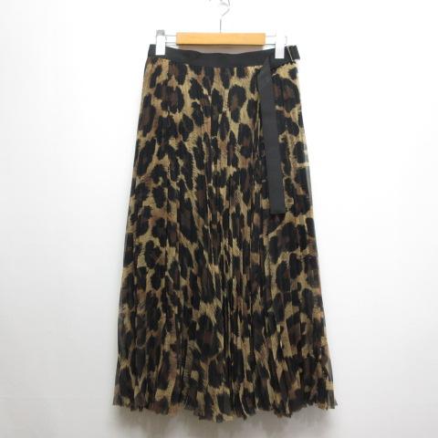 サカイ sacai 美品 レオパード柄 ロング プリーツ スカート 0 黒×茶 22 