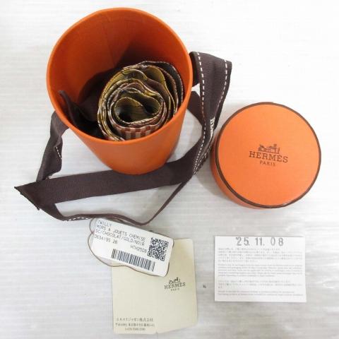 エルメス HERMES ツイリー 馬銜 シュミーズ MORS A JOUETS CHEMISE スカーフ シルク100％ ショコラ 茶 ブラウン リボン 箱付き ☆AA★