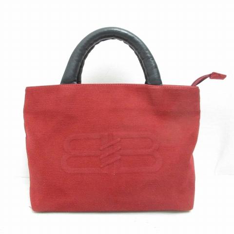 バレンシアガ BB柄 キャンバス レザー トートバッグ ハンドバッグ 黒 赤 BALENCIAGA（バレンシアガ） BALENCIAGA BBロゴ トート ハンド バッグ