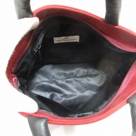 バレンシアガ BB柄 キャンバス レザー トートバッグ ハンドバッグ 黒 赤 BALENCIAGA（バレンシアガ） BALENCIAGA BBロゴ トート ハンド バッグ