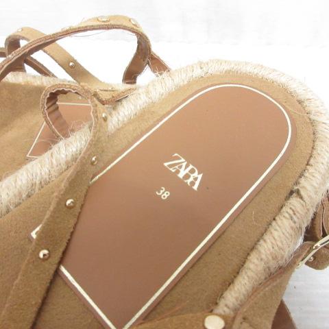 ZARA（ザラ） 美品 スプリットスエード スタッズ サンダル フラット 38