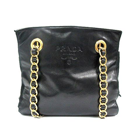 PRADA プラダ ☆AA☆ レザー × ナイロン 切替 チェーン ショルダー 