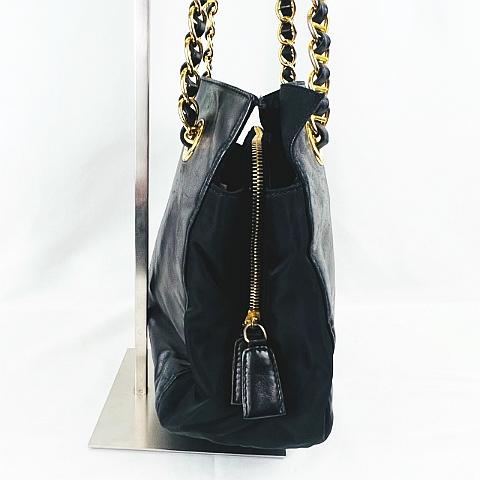 PRADA プラダ ☆AA☆ レザー × ナイロン 切替 チェーン ショルダー 