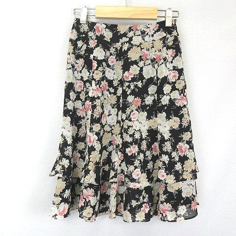 フランコフェラーロ FRANCO FERRARO 花柄 膝丈 フレアスカート 黒  