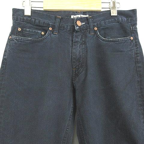アクネジーンズ Acne Jeans 革パッチ デニムパンツ ジーンズ 紺 アクネジーンズ Acne Jeans 革パッチ デニムパンツ ジーンズ 紺