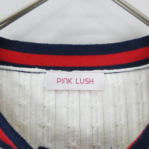 ピンクラッシュ PINK LUSH フェイクパールボタン リボン 装飾 ニット カーディガン 長袖 白 ホワイト  レディース｜vectorpremium｜03