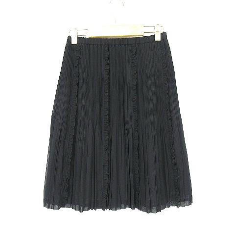 ノコ オーノ NOKO OHNO ウエストゴム シフォン プリーツ膝丈スカート黒 