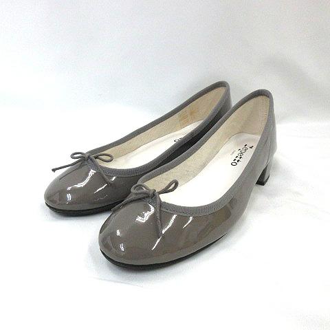 レペット Repetto バレエ シューズ エナメル グレー リボン 37 1/2 靴 