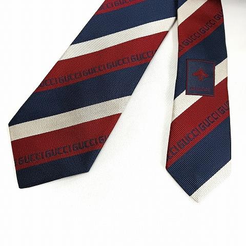 GUCCI（グッチ） シルク ストライプ ロゴ 蜂 ネクタイ トリコカラー