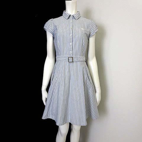 高知インター店 中古 バーバリーブルーレーベル レディース 国内正規品 白 ブルーグレー 38 M ストライプ 半袖 刺繍 ロゴ オックスフォード ワンピース Label Blue Burberry ワンピース Readingtherapycenter Com