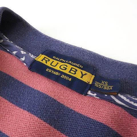 ラルフローレン ラグビー RALPH LAUREN RUGBY ポロシャツ ボーダー ロゴ 刺繍 ダメージ加工 鹿の子 コットン 半袖 XSくすみ レンガ 紺｜vectorpremium｜04