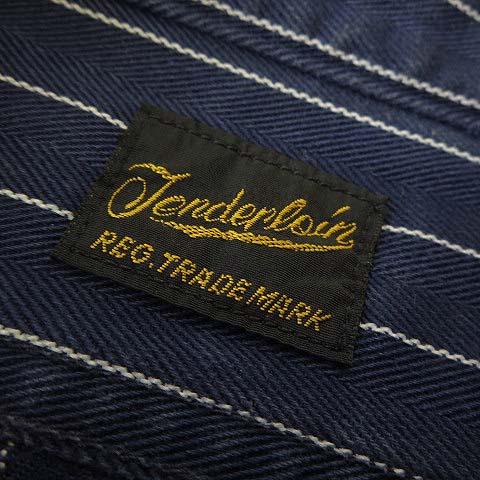 テンダーロイン TENDERLOIN シャツ ワークシャツ ストライプ ロゴ ワッペン 長袖 XS 紺 ネイビー 白 小さいサイズ 日本製 レア 希少｜vectorpremium｜05
