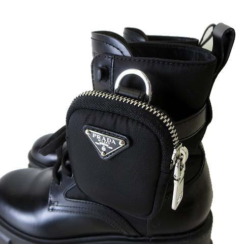 プラダ PRADA モノリス ポーチ付 レザー Re-Nylon ブーツ コンバット 