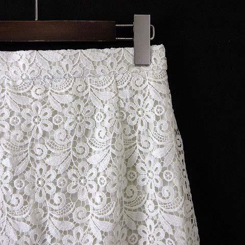 【極美品】L'ESTROSE ホワイト プリーツスカート ひざ丈刺繍ビーズ セール】 ビーズ刺繍ミニスカート （ミニ・ひざ丈スカート