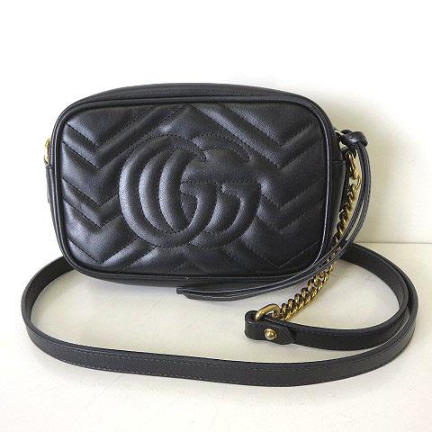 GUCCI グッチ GGマーモント チェーンショルダーバッグ 黒色　キルティングソフトレザー 448065 正規直営店物　247500円　新品同様 GUCCI（グッチ） バッグ GGマーモント キルティング スモール チェーン
