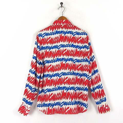 GUCCI ロゴ入り赤色シャツ グッチGUCCI ロゴ刺繍ナイロンジャケット 赤紺46 (K-115806