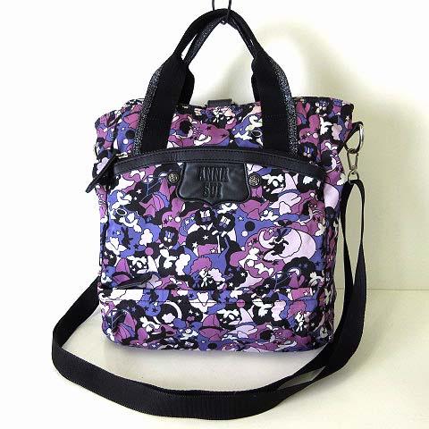 完売 ANNA SUI アナスイ 2way リュック 黒 PCケース付 総柄 ANNA SUI アナスイ 3way バッグ ショルダーバッグ リュック
