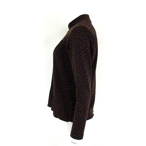 SUN MODA ニット カットソー トップス ドット柄 水玉 切替 プリーツ メロウ ハイネック ストレッチ 長袖 S ダークブラウン 赤 ...