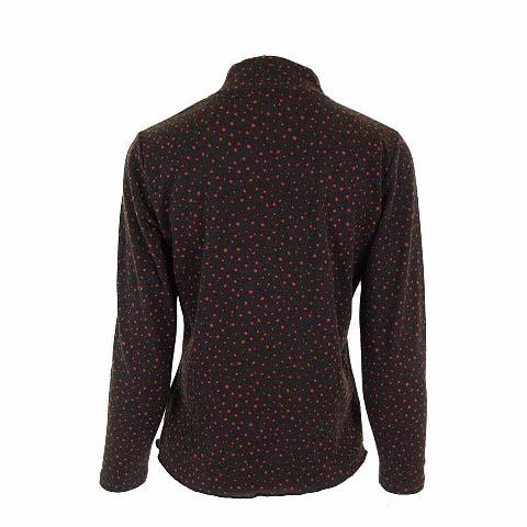 SUN MODA ニット カットソー トップス ドット柄 水玉 切替 プリーツ メロウ ハイネック ストレッチ 長袖 S ダークブラウン 赤 ...