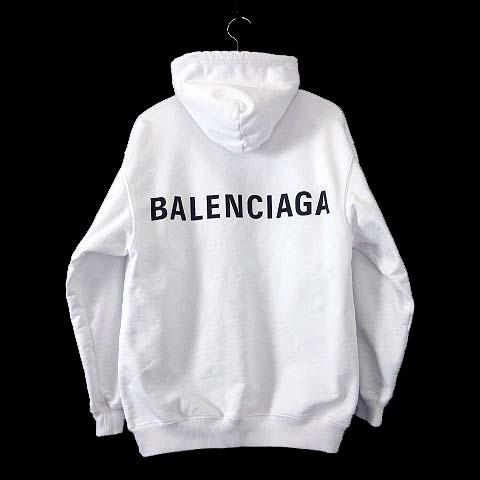 【中古】バレンシアガ BALENCIAGA バックロゴ パーカー フーディ プルオーバー フードパーカ XS 白 ホワイト 正規品 BALENCIAGA（バレンシアガ） バックロゴ パーカー フーディ プル