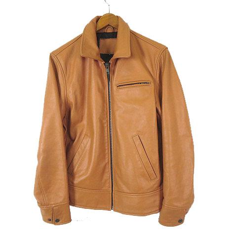 レザージャケット 本革 ジップアップ M-L キャメル メンズ : ブランド