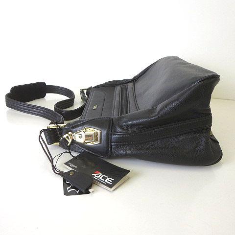 未使用品 エース ACE バッグ ショルダーバッグ レザー 牛革 鍵付 黒 