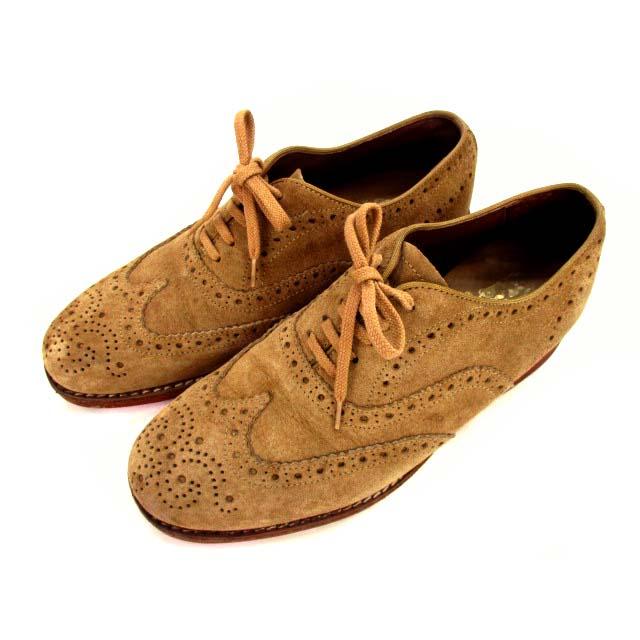 Hush Puppies ベージュ スエード ウイングチップ シューズ