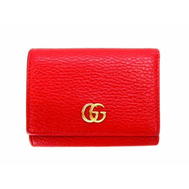 グランドセール グッチ プチマーモント 三つ折り 財布 レッド GUCCI