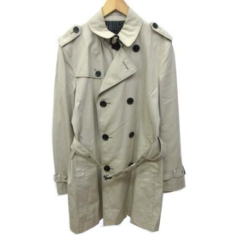 中古 バーバリーブラックレーベル Burberry Black Label トレンチコート ロング丈 ダブル 国内正規 コットン 大きいサイズ Xl ベージュ C メンズ 高価値