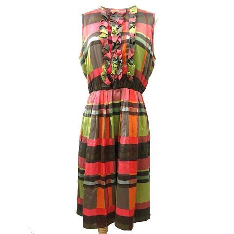 新到着 フリル チェック ノースリーブ 膝丈 ワンピース シルク Etro 中古 エトロ ワンピース シルク Etro 中古 エトロ Etro 46 古着 ベクトル レディース R0910 Ibo15 国内正規 グリーン 緑 ピンク ワンピース チュニック