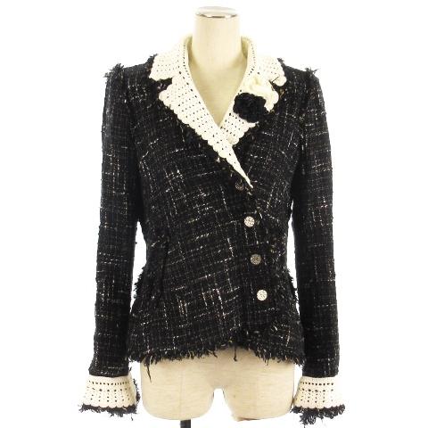 シャネル CHANEL 04S ツイード ジャケット レース切替 ココマーク 