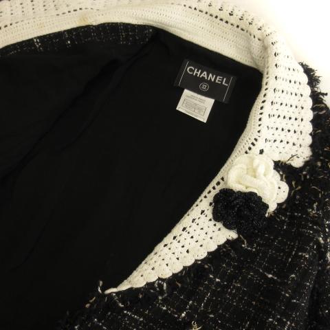 シャネル CHANEL 04S ツイード ジャケット レース切替 ココマーク 