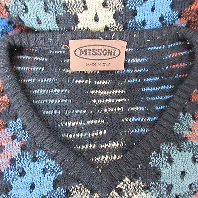 ミッソーニ MISSONI ニット ワンピース 長袖 膝丈 総柄 ウール マルチ 