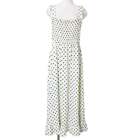 ZARA ザラ ドット柄 ワンピース ロング ノースリーブ リネン混