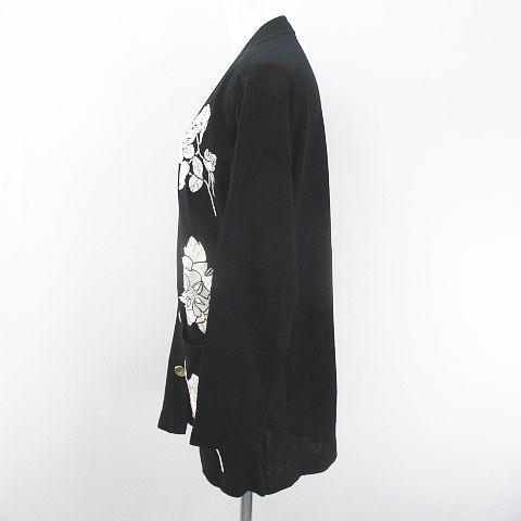 レオナール Leonard 花柄 フラワー 長袖 カーディガン ニット M 黒系 ブラック 日本製 刺繍 ミディアム丈 綿 コットン ブランド古着販売のベクトルyahoo ショッピング店 077 中古 レオナール Leonard 花柄 フラワー 長袖