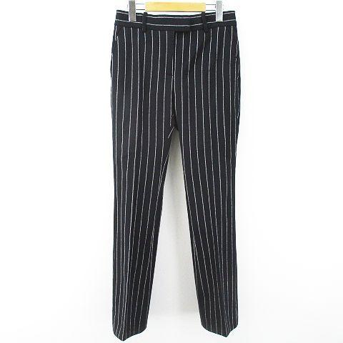 中古 トムフォード Tom Ford Paw158 Fax436 ストライプ柄 ロング フレアパンツ 34 ブラック 黒系 ジップフライ イタリア製 ウール 毛