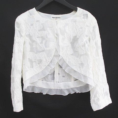 中古 ティーラベント Tira Vento 長袖 ノーカラージャケット ボレロ 38 白系 ホワイト フリル 綿 コットン 透け感 フロントホック 日本製 ベクトル 古着 077 202108270080 ブランド古着販売のベクトル 通販 Yahoo ショッピング