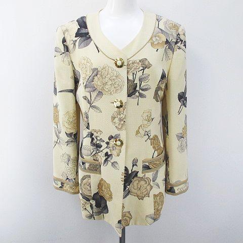 在庫価格 レオナール Leonard 花柄 フラワー ノーカラージャケット 9ar ベージュ系 日本製 毛 ウール 裏地 レディース ベクトル 古着 売れ済最安 Www Superavila Com