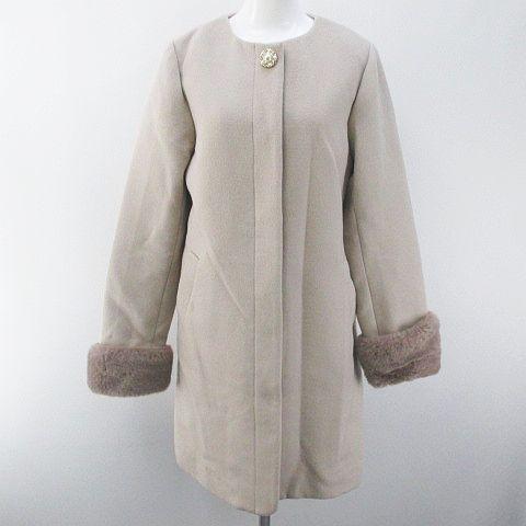 中古 マジェスティックレゴン Majestic Legon ノーカラーコート ロング丈 比翼 ファー M ベージュ系 ボタン ポケット 裏地 レディース ベクトル 古着 077 ブランド古着販売のベクトル 通販 Yahoo ショッピング