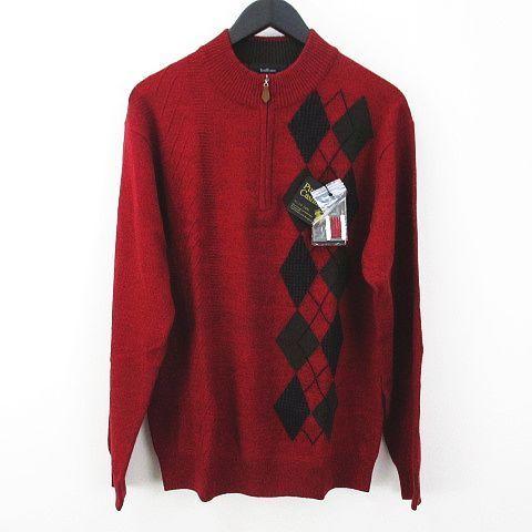 中古 クォータージップ バッフォーネ Baffone 長袖 カシミヤ ニット タグ付き セーター L レッド Baffone 赤 ベクトル クォータージップ リブ メンズ 077 タグ付き 古着 ブランド古着販売のベクトル